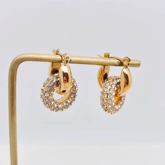 Cubic Zirconia Donut Design Huggie Earrings - Picture 1 of 4